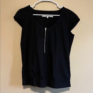 Hache Women Dark Academia Black Cap Sleeve Shirt Zip size 42 US 6/8 Goth Girly